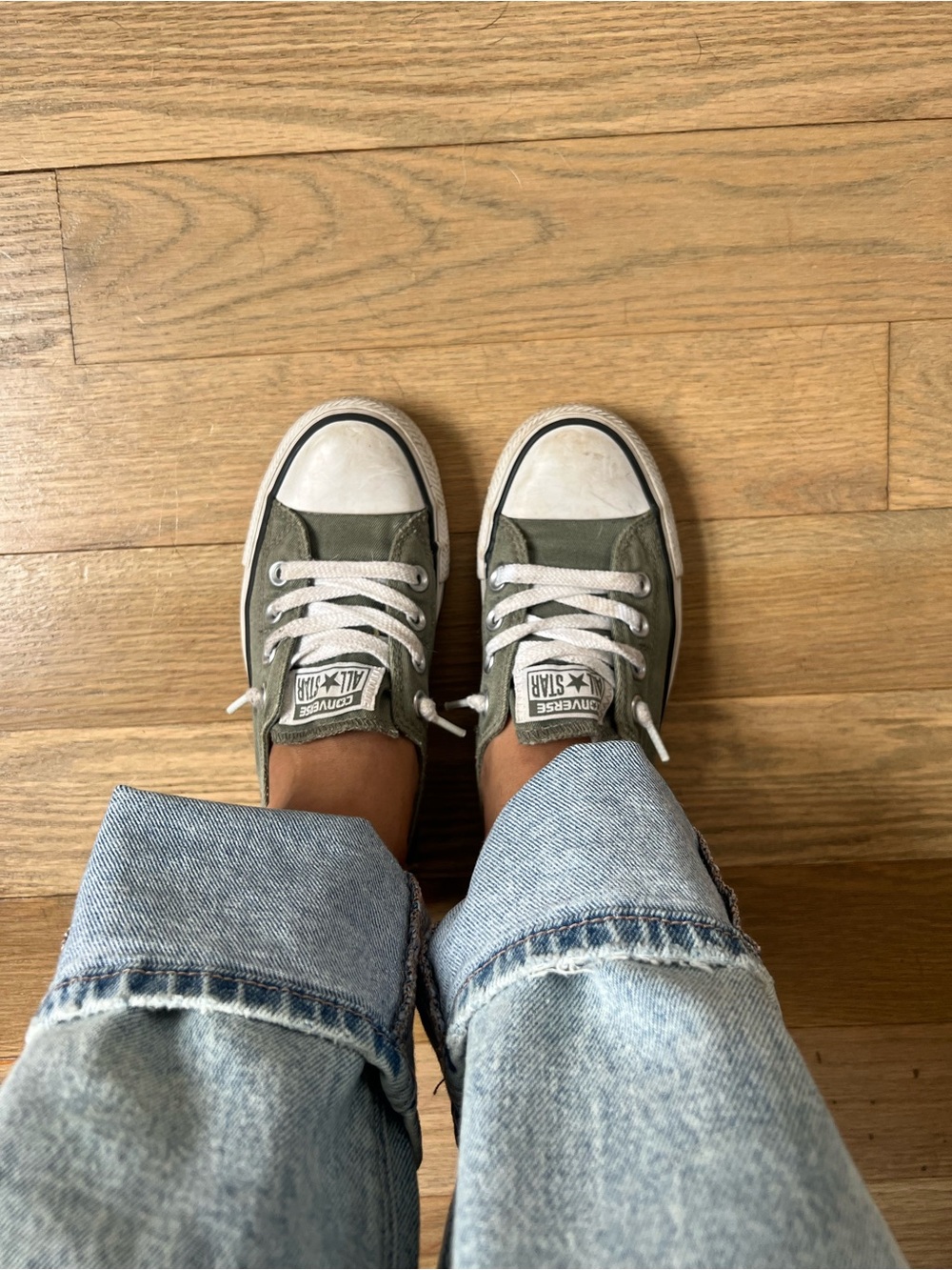 Converse  Olive Green Low Top Sneakers with White Accents
